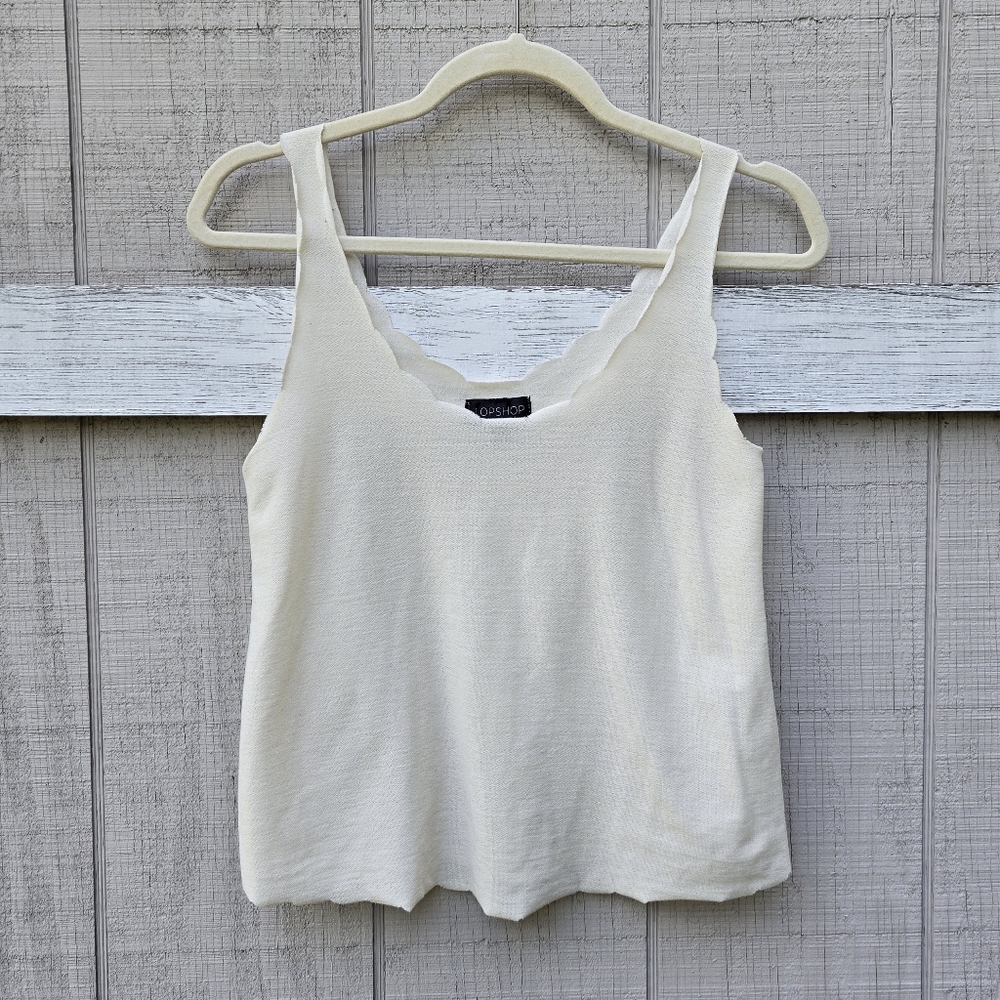 Topshop Off-White Ivory Scalloped Semi Sheer Cropped Tank Top 2